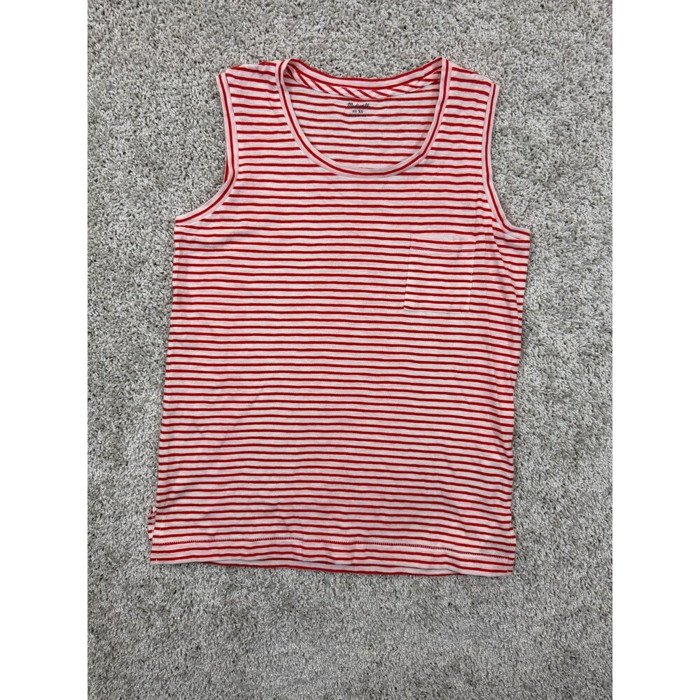 Madewell Women's Striped Tank Top XS Ripe Persimmon 100% Cotton Pocket NWT